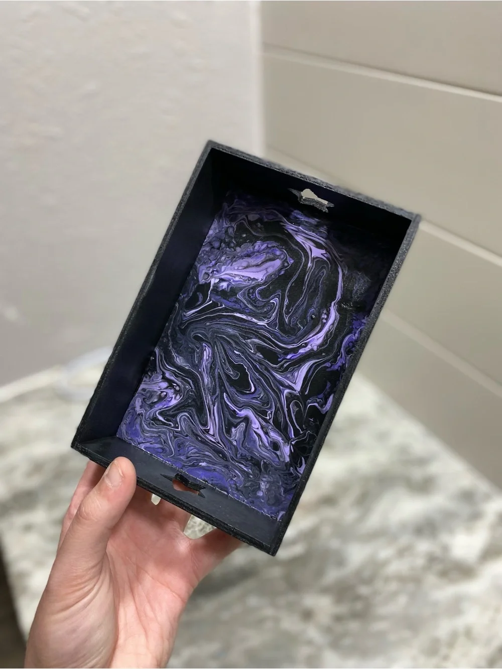 Hand-Crafted Purple & Black Wooden Tray